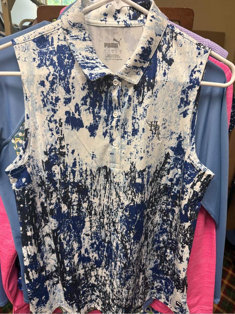 Puma Women's Blue and White Sleeveless Polo Tank